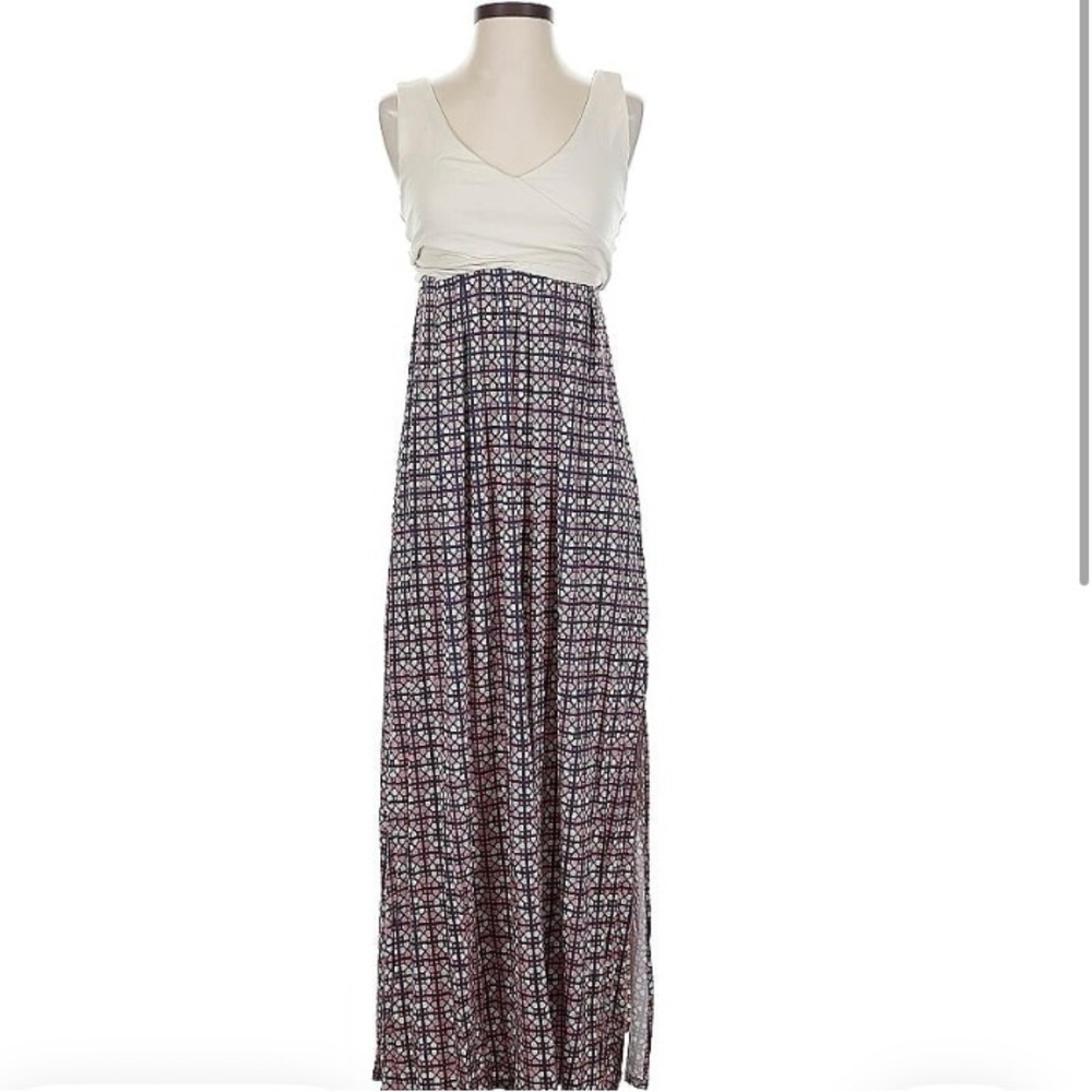 Anthropologie White and Black Patterned Maxi Dress